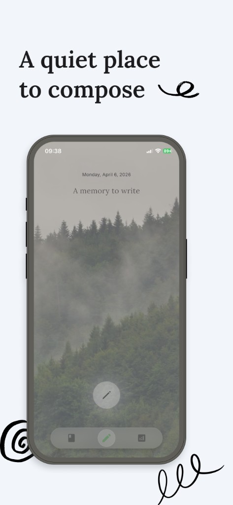 Hibi compose home with forest background and writing prompt