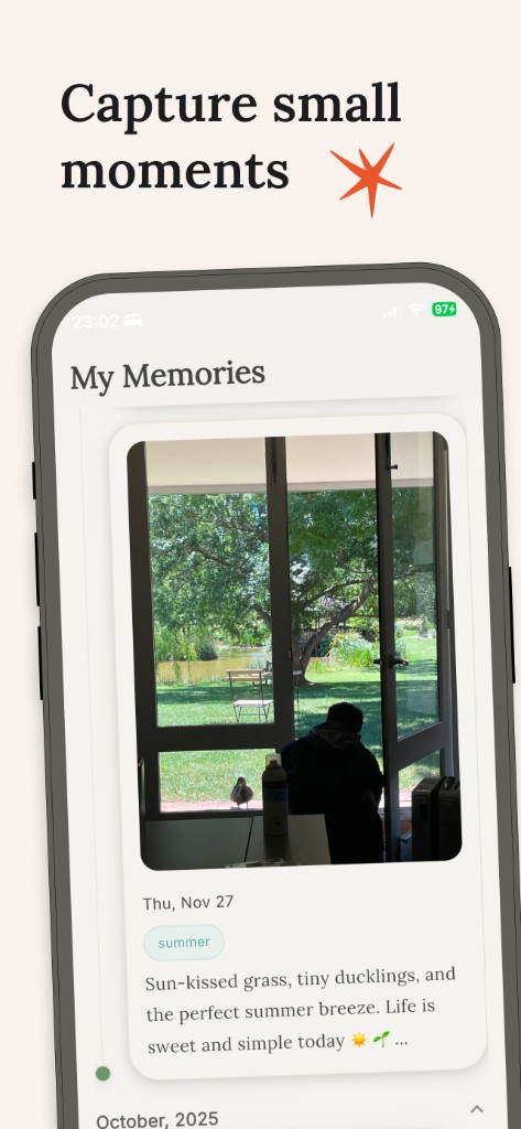 Hibi My Memories timeline with a photo memory card